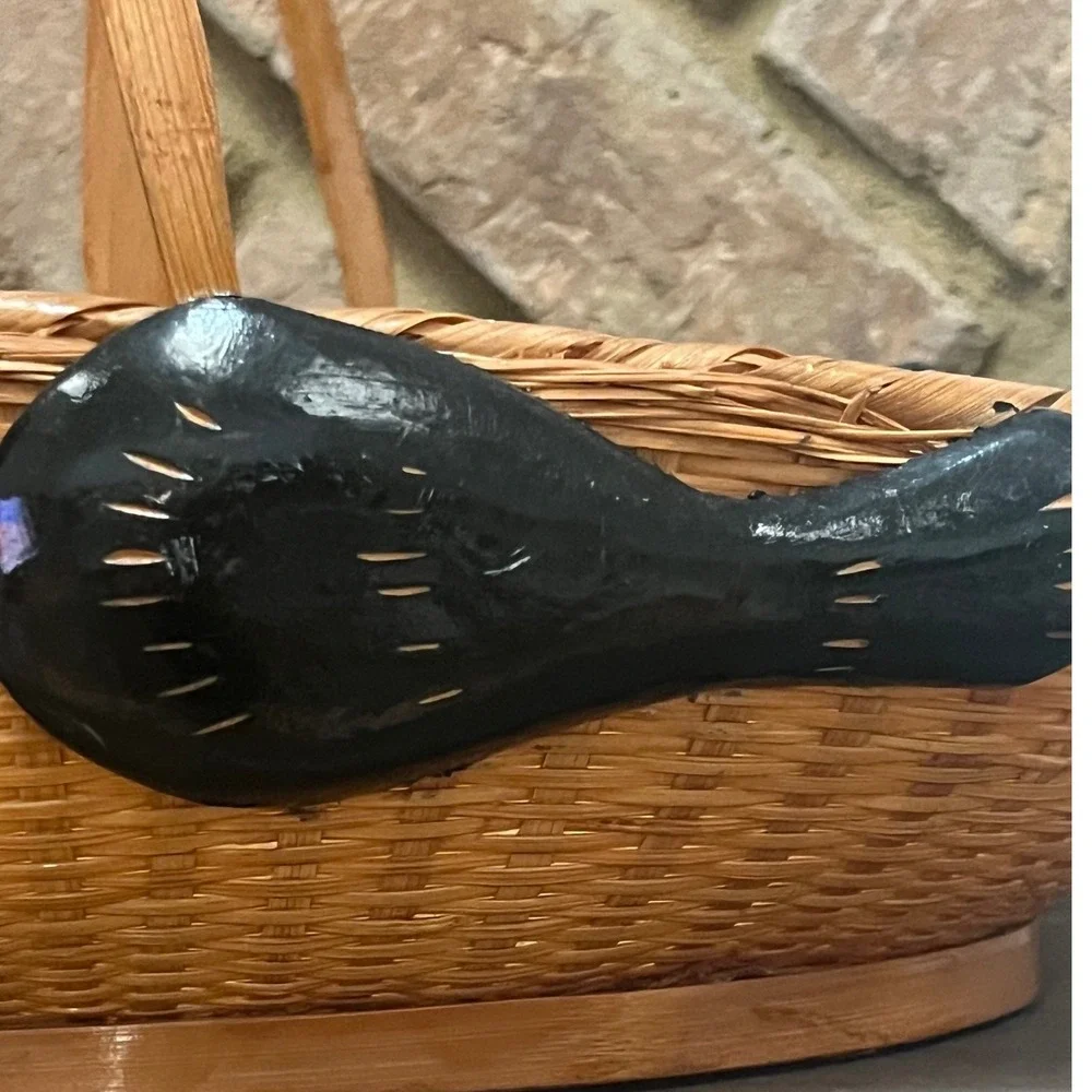 Vtg Shanghai Wicker Rare Panda basket wood and wicker Boho woven rattan Folk Art